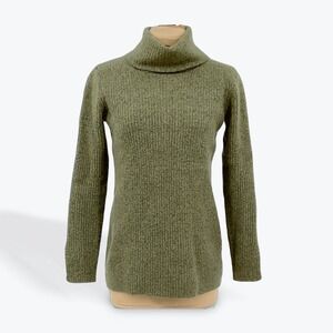 Banana Republic Women's Olive Green Ribbed Turtleneck Sweater Merino Wool Blend